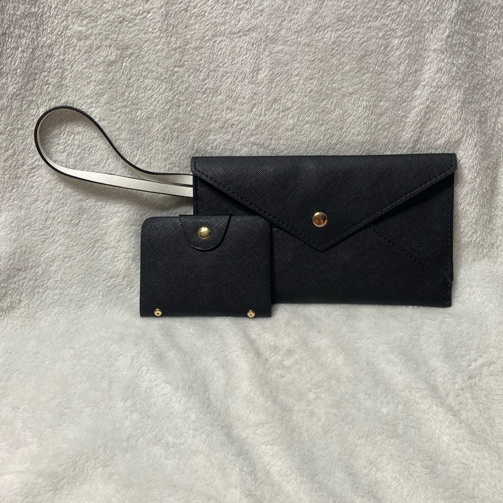 Black clutch and wristlet with card holder